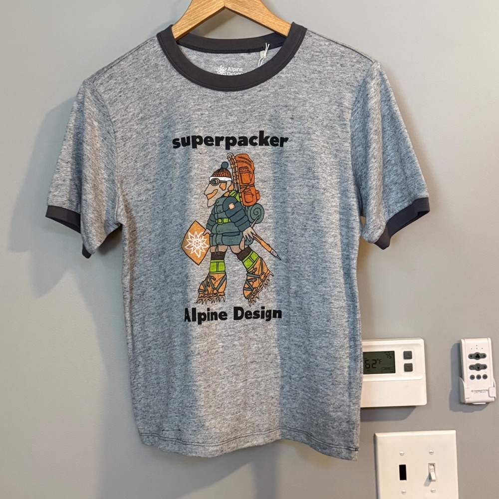 Alpine Design Womens S Ringer Tee Superpacker Graphic T Shirt‎ MD Gray